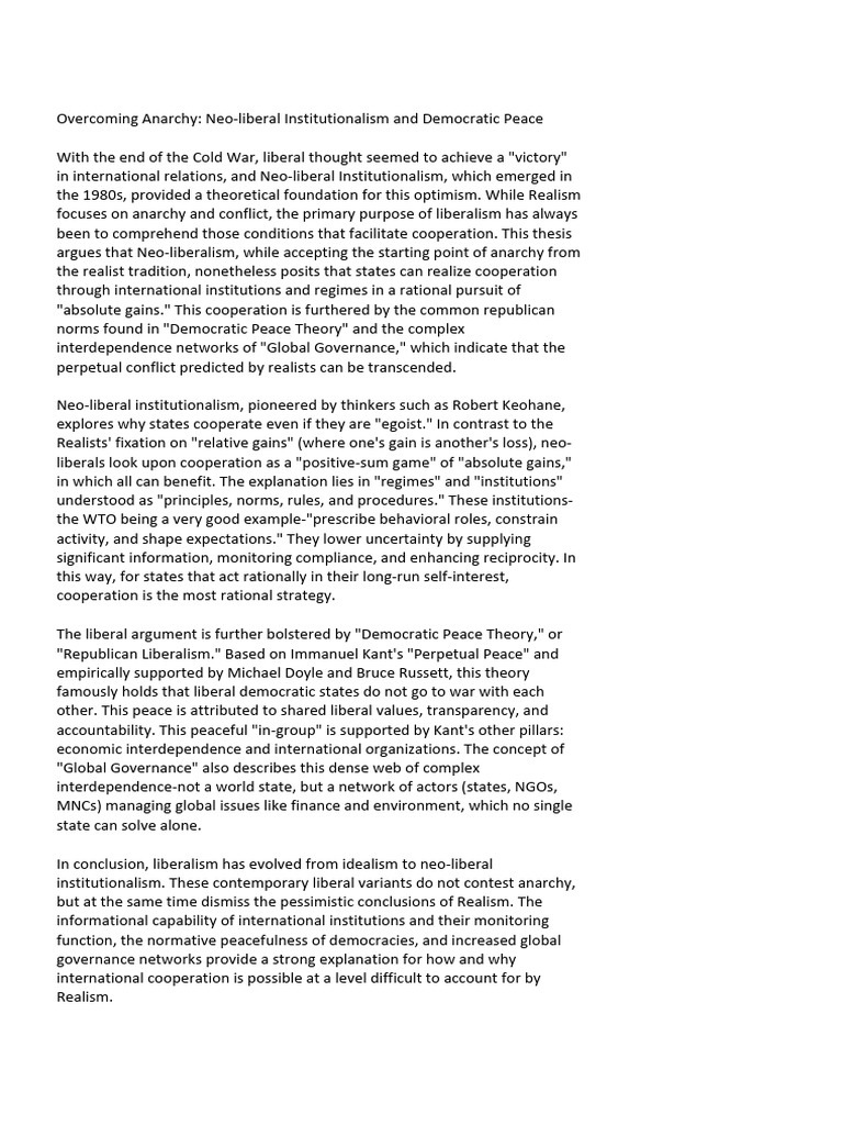 Neo Liberalism | PDF | Liberalism | Political Science