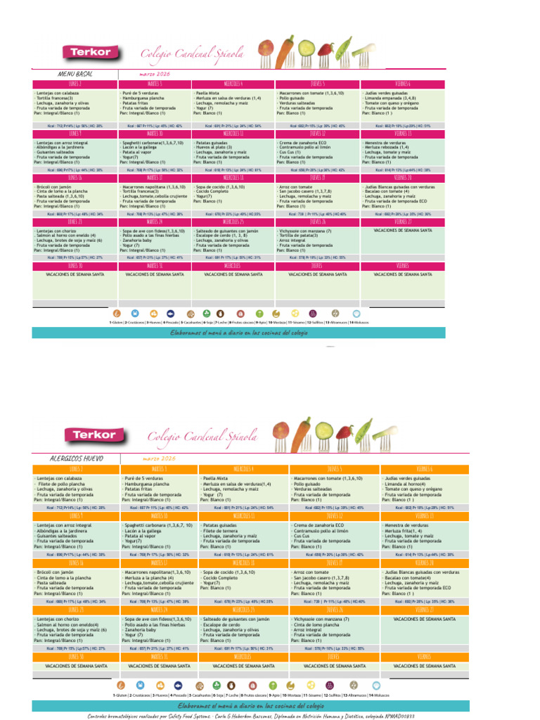 Menú Comedor MAR 26 | PDF | Vegetales | Bola de masa hervida