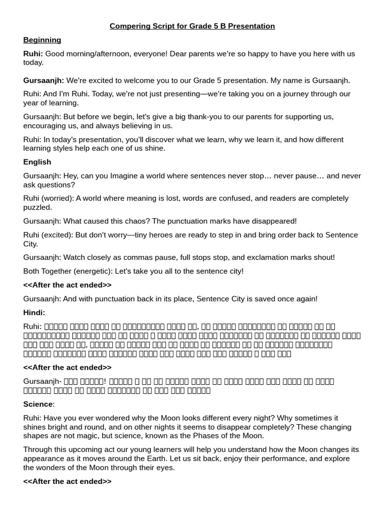 Compering Script For Grade 5 B Presentation 2025-2026 | PDF | Punctuation