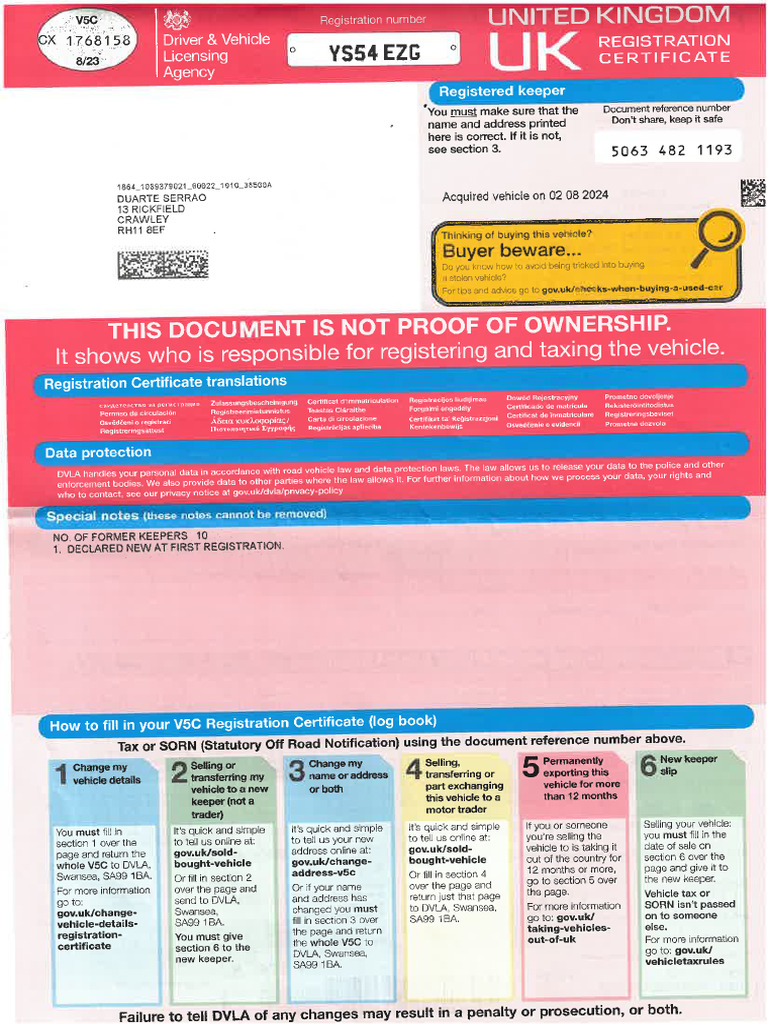 Car Registration Certificate 7 | PDF