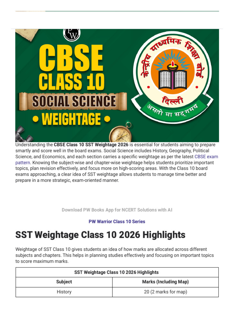 CBSE Class 10 SST Weightage 2026, Chapter Wise Marks Distribution | PDF ...