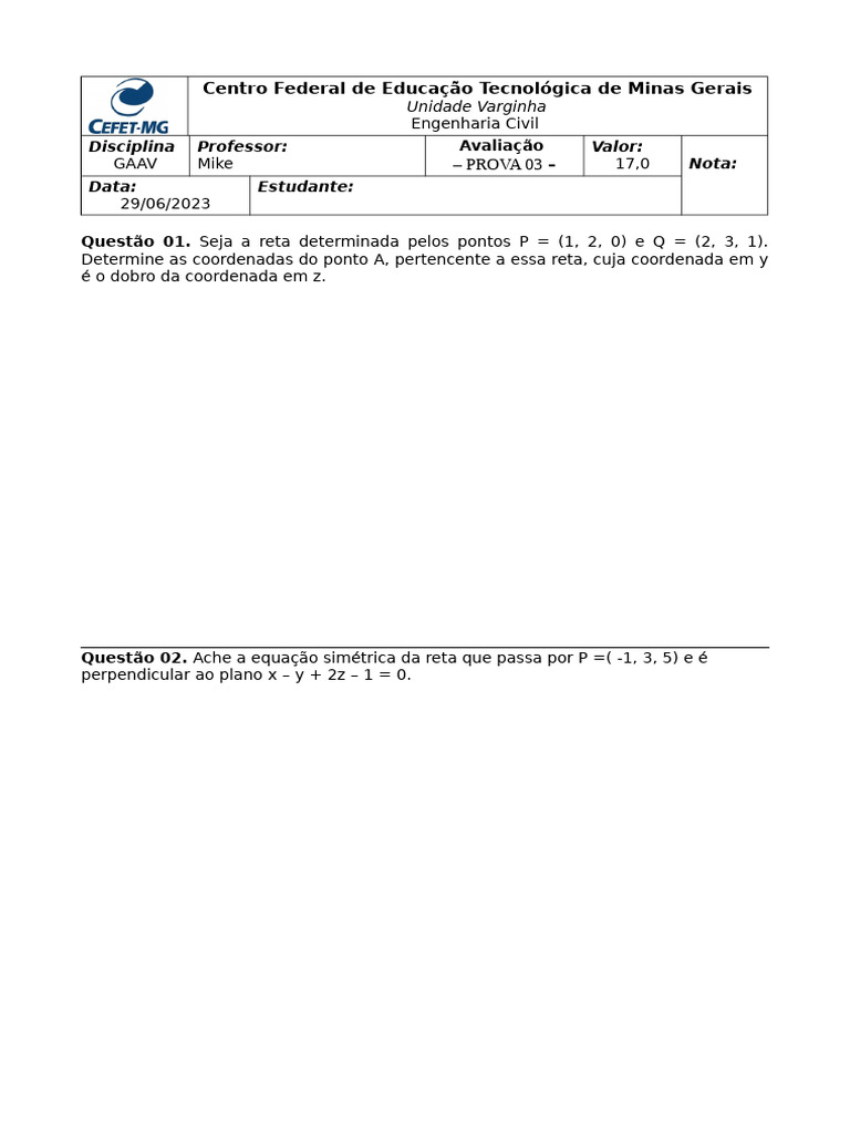 Prova 03 | PDF