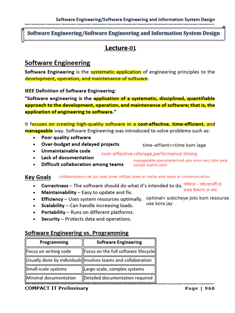 Software Engineering and Information System Design - Lecture 01 | PDF ...