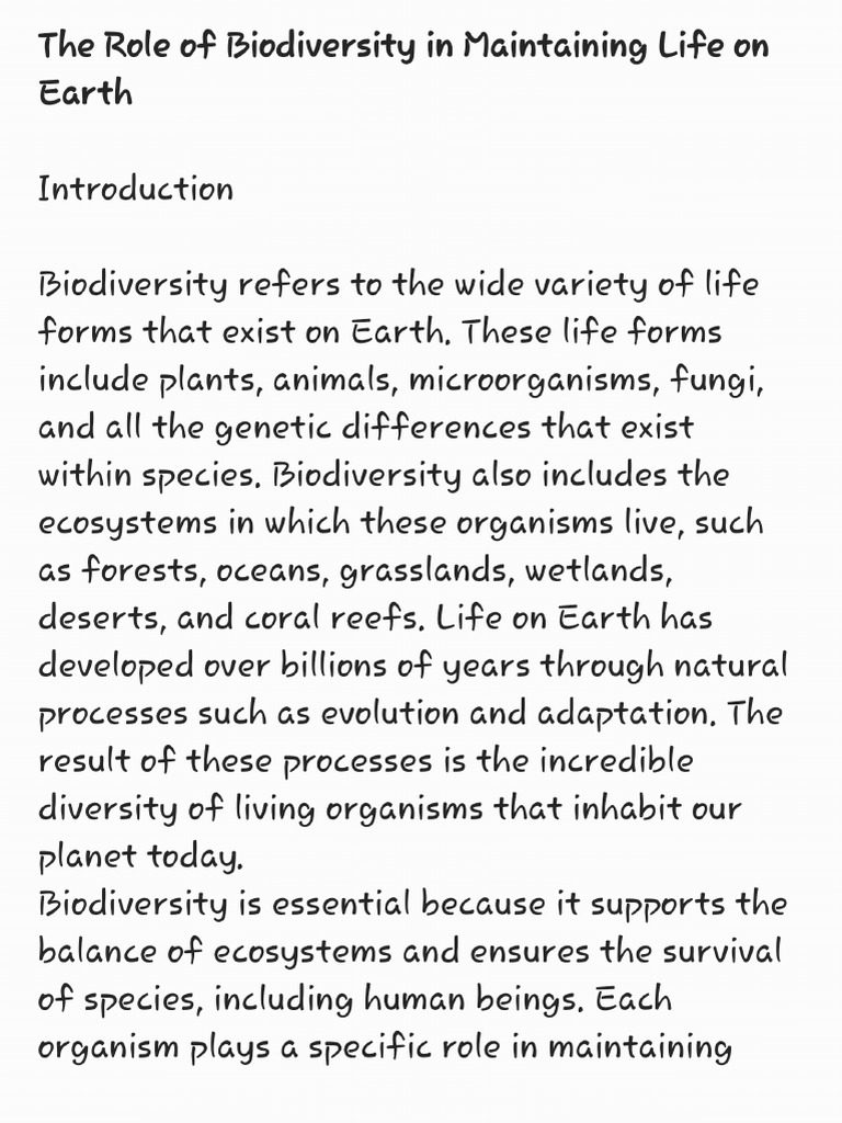 Biodiversity in Maintaining Life On Earth | PDF