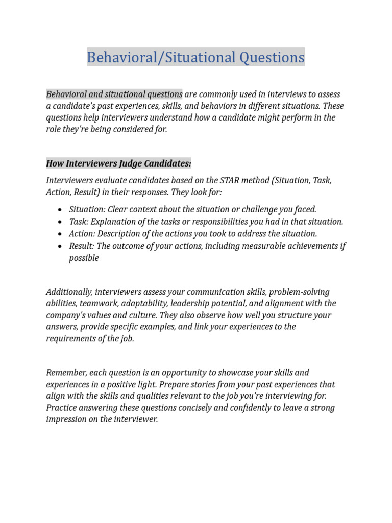 Behavioral Questions | PDF
