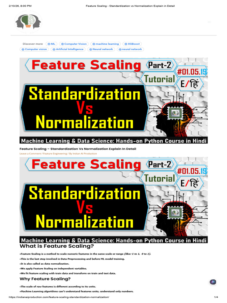 Feature Scaling - Standardization vs Normalization Explain in Detail ...