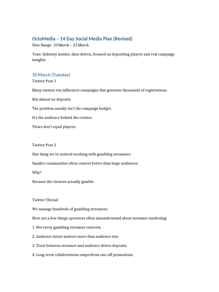 Octomedia Revised 14 Day Social Plan | PDF | Linked In | Human ...