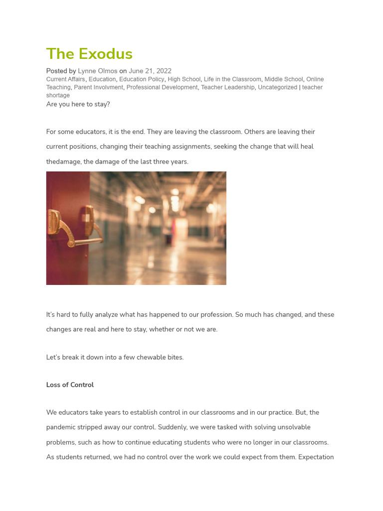The Exodus | PDF | Teachers | Cognition