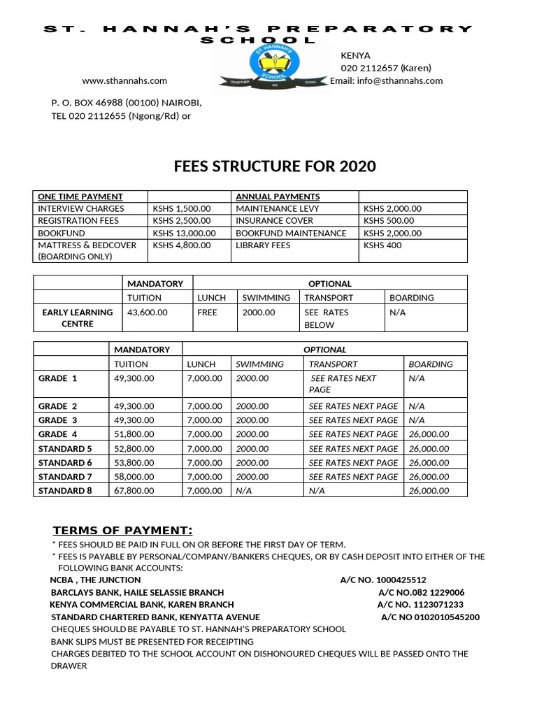 Fee Structure Sample | PDF | Nairobi | Cheque