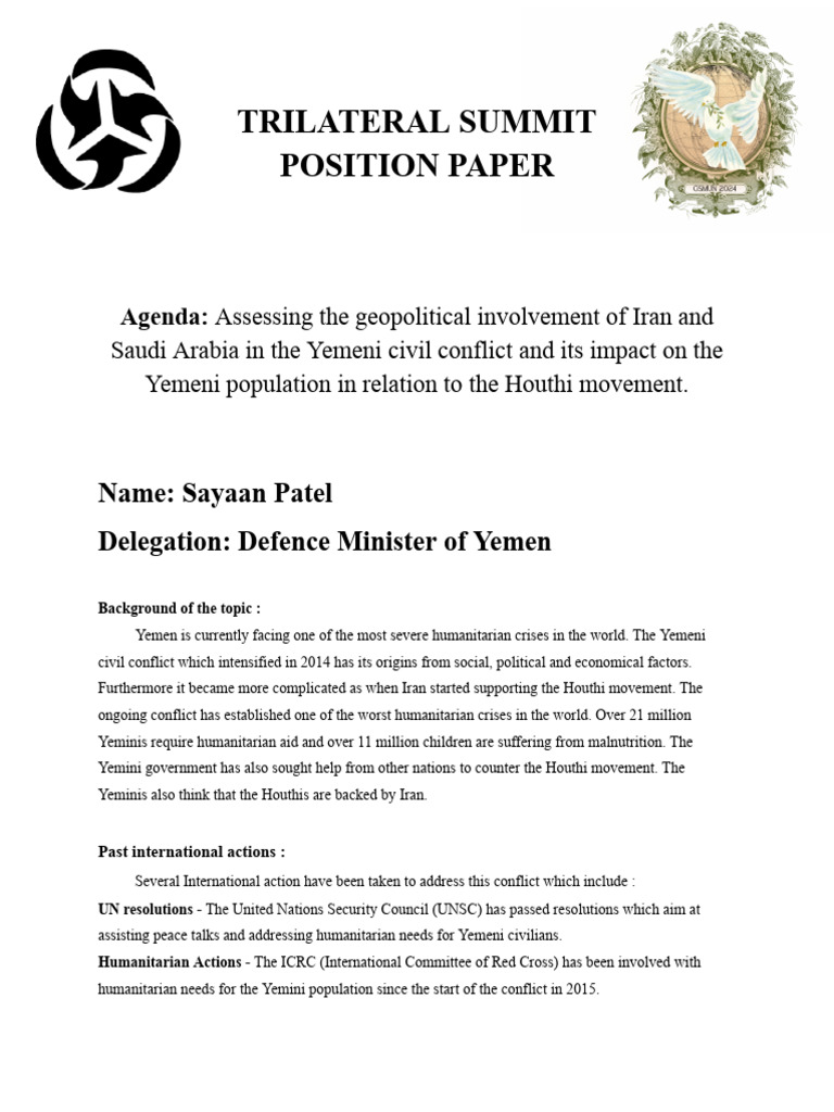 Defence Minister of Yemen, Trialteral Summit, Position Paper | PDF ...