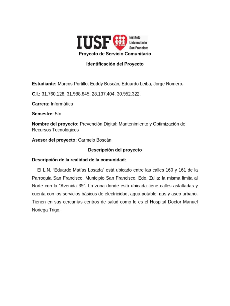 Propuesta Servicio Comunitario IUSF | PDF | Informática | Software