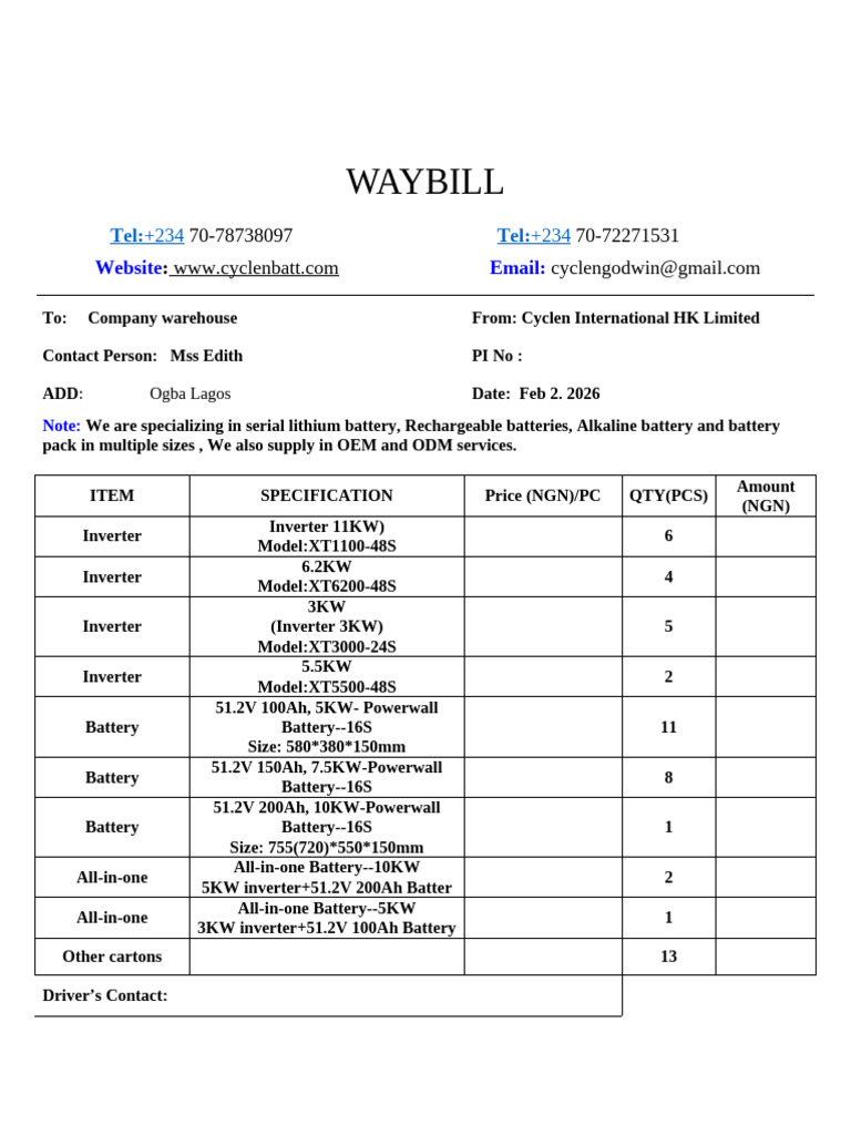 Waybill | PDF | Electric Vehicle | Electrical Engineering
