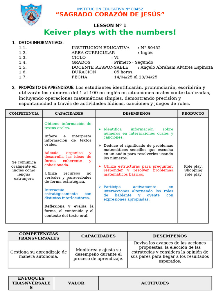 SESION 2 - Keiver Plays With The Numbers! | PDF | Maestros | Aprendizaje
