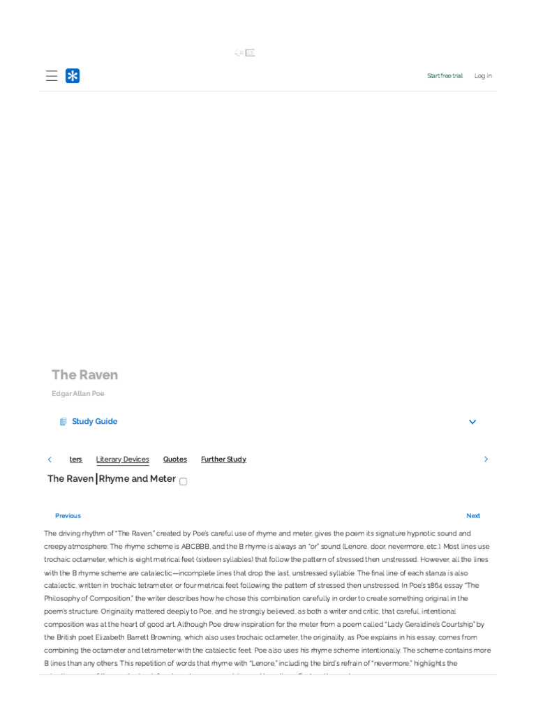 The Raven - Rhyme and Meter - SparkNotes | PDF