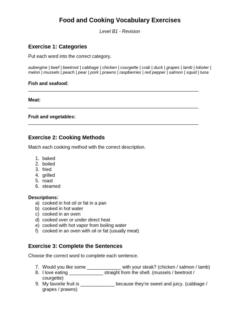 Food Cooking Exercises | PDF | Roasting | Cooking