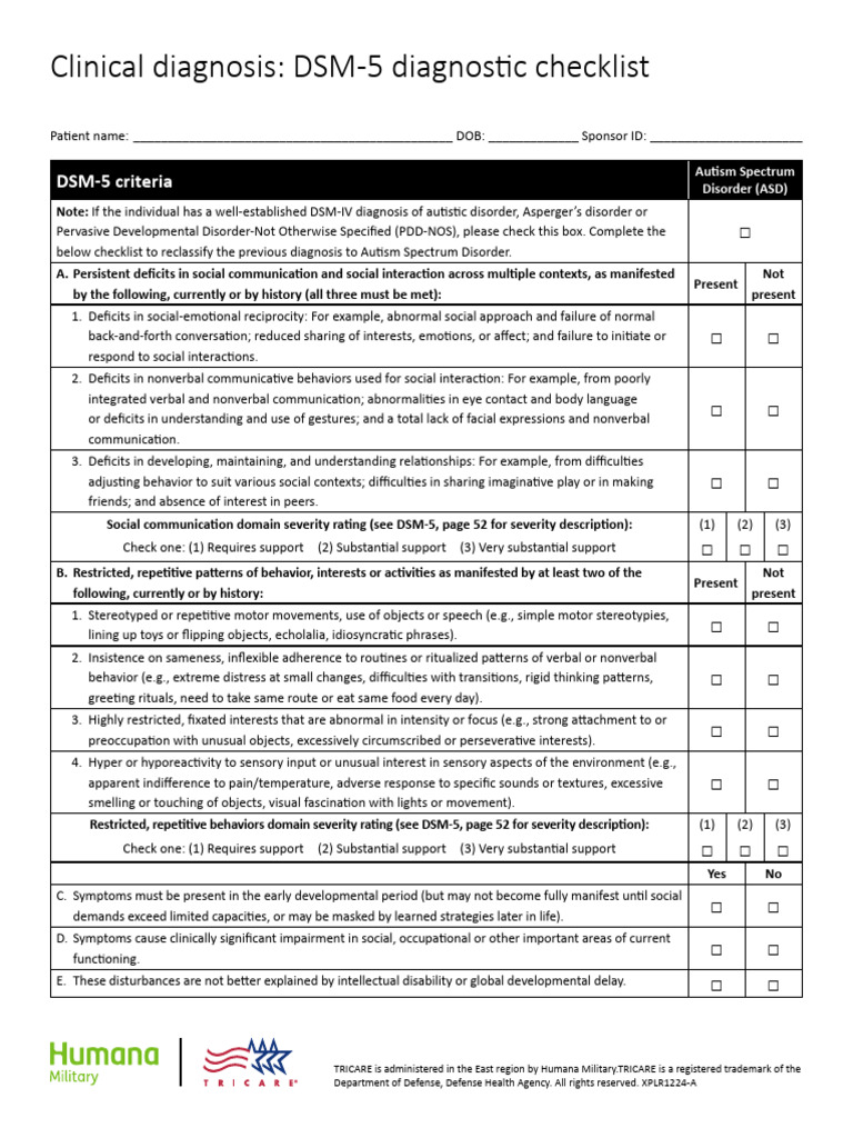 DSM 5 Checklist Au | PDF | Autism | Developmental Disabilities