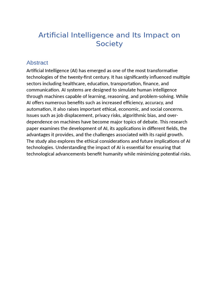 Artificial Intelligence and Its Impact On Society | PDF | Artificial ...