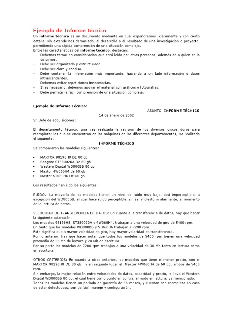Ejemplo de Informe Técnico | PDF | Disco duro | Informática