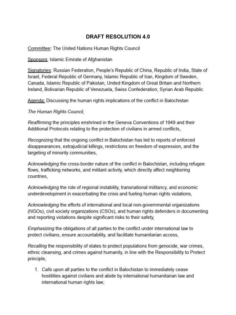 Draft Resolution 4.0 | PDF | Human Rights | Responsibility To Protect