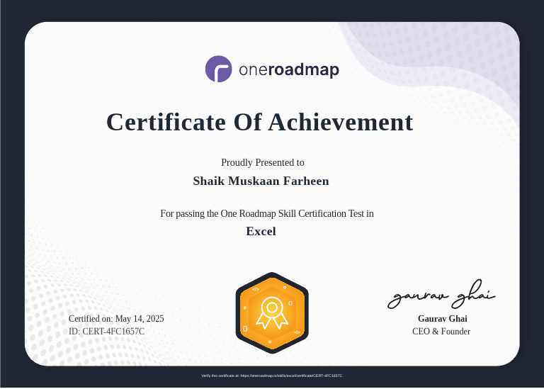 Excel Certificate | PDF