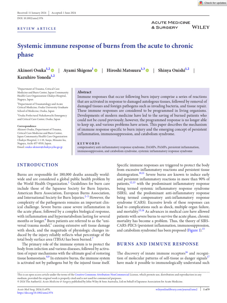 Acute Medicine Surgery - 2024 - Osuka - Systemic Immune Response of ...