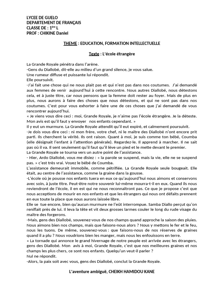 Lycee de Guelo Texte | PDF