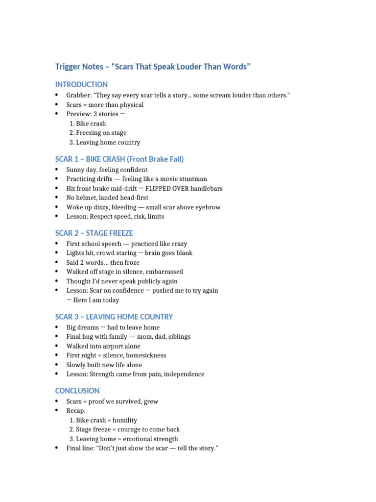Trigger Notes Scars Speech | PDF