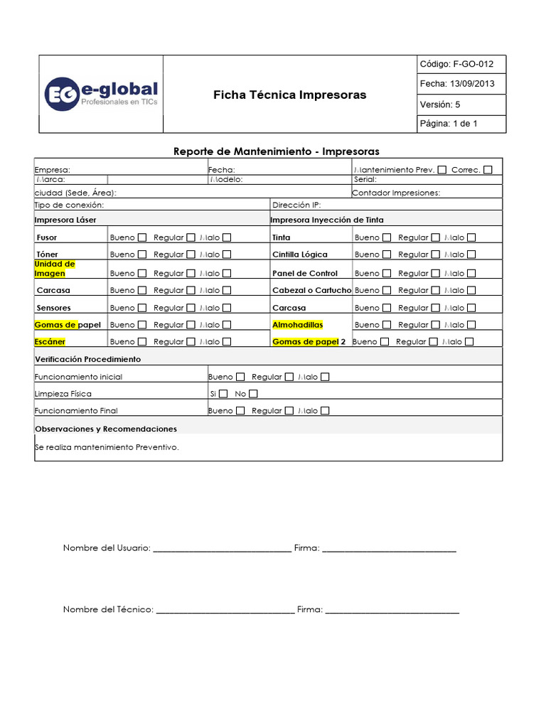 Ficha Impresoras | PDF