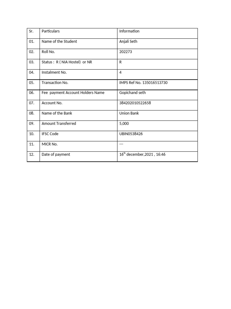 Fee Payment Format | PDF
