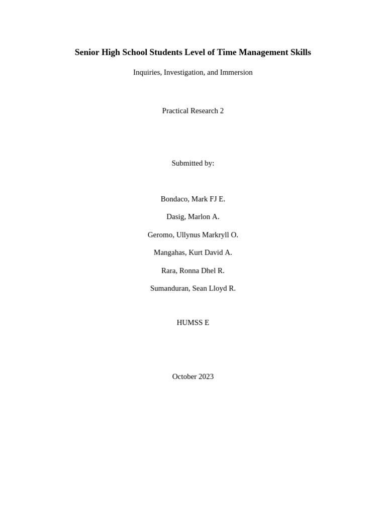 Senior High School Students Level of Time Management Skills 1 | PDF ...