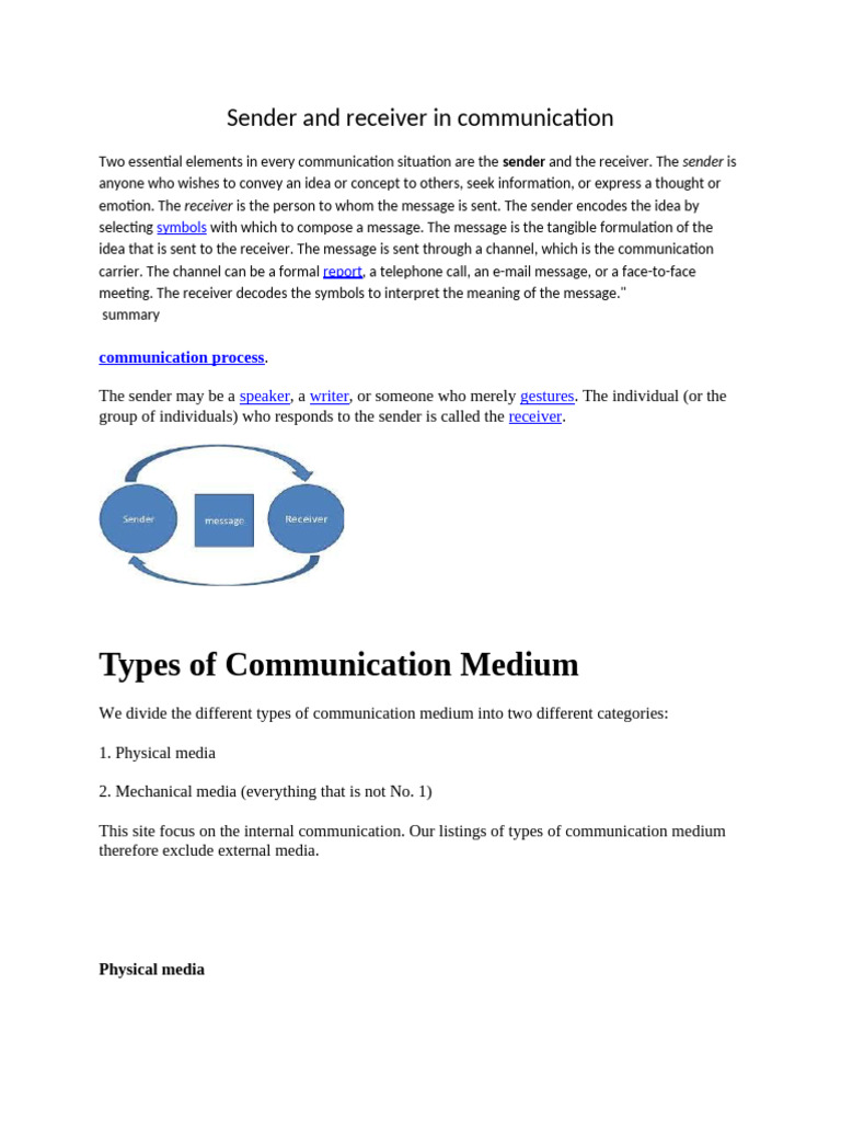 Sender and Receiver in Communication | PDF | Communication | Marketing ...