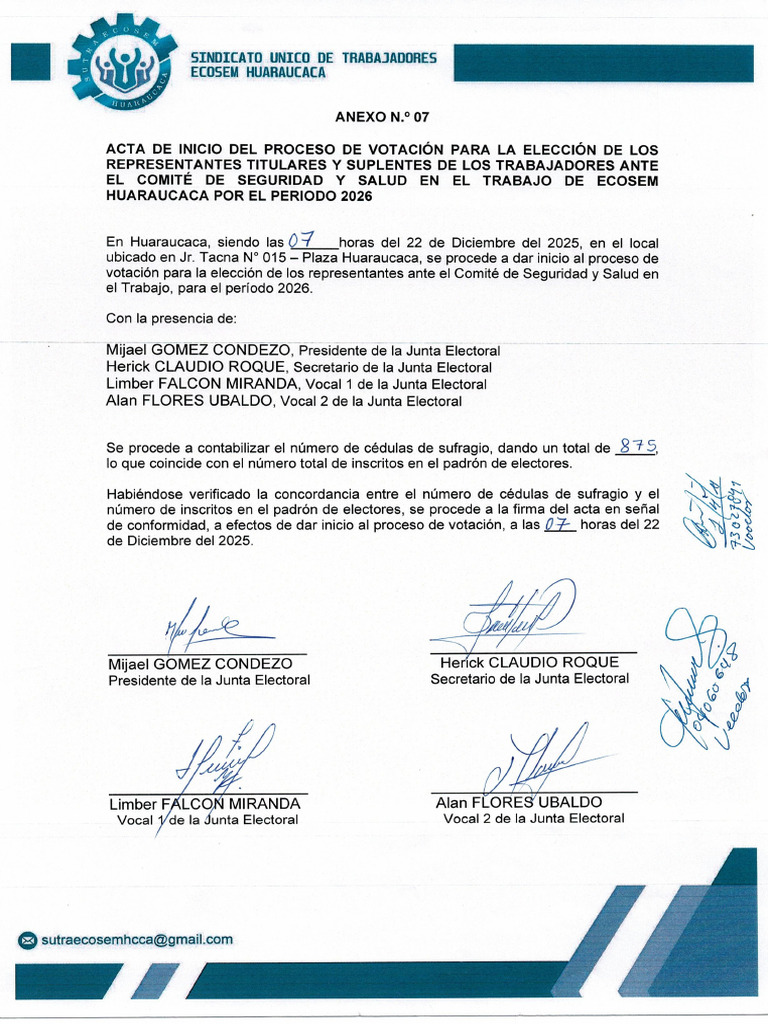 Anexo #07 Modelo de Acta de Inicio de Proceso de Votación | PDF