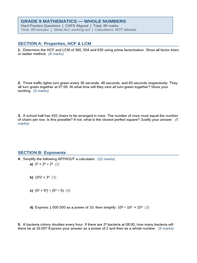 Grade9 WN Practice Questions-1 | PDF | Mathematics