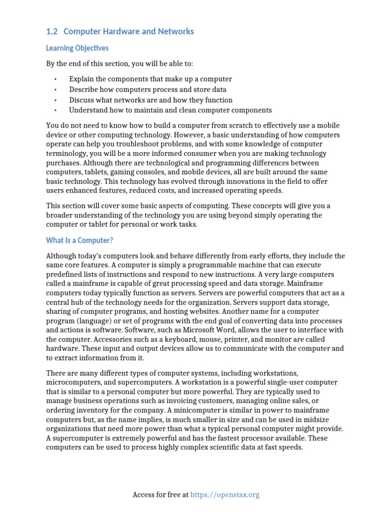 Reading - Computer Hardware and Networks | PDF | Computer Network ...