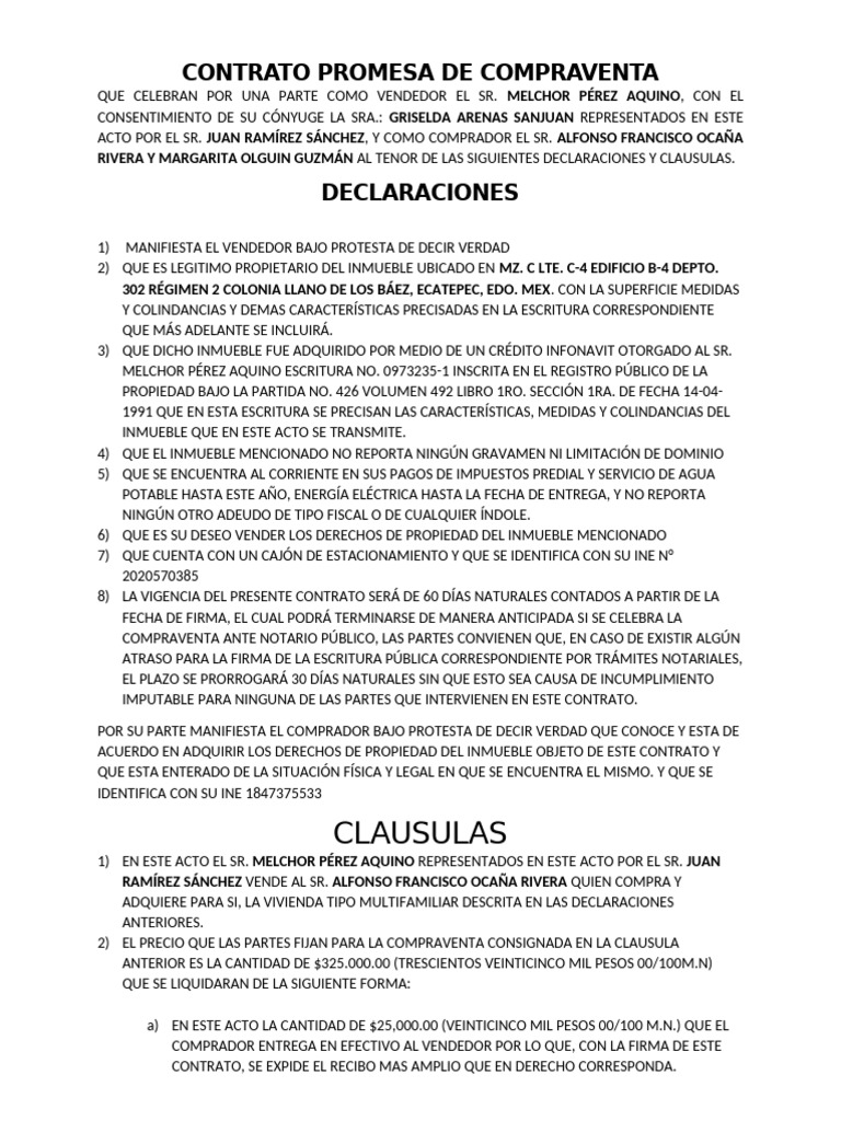 Contrato Promesa de Compraventa | PDF | Ley común