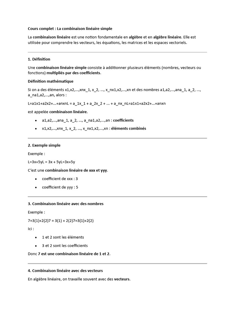 Combinaison Linéaire Simple | PDF | Algèbre linéaire | Espace vectoriel