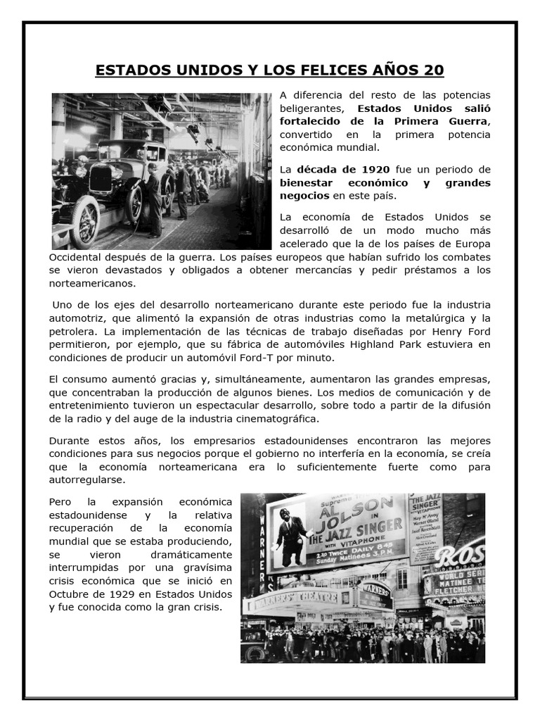 Estados Unidos y Los Felices Años 20 | PDF | Gran depresion | Nuevo acuerdo