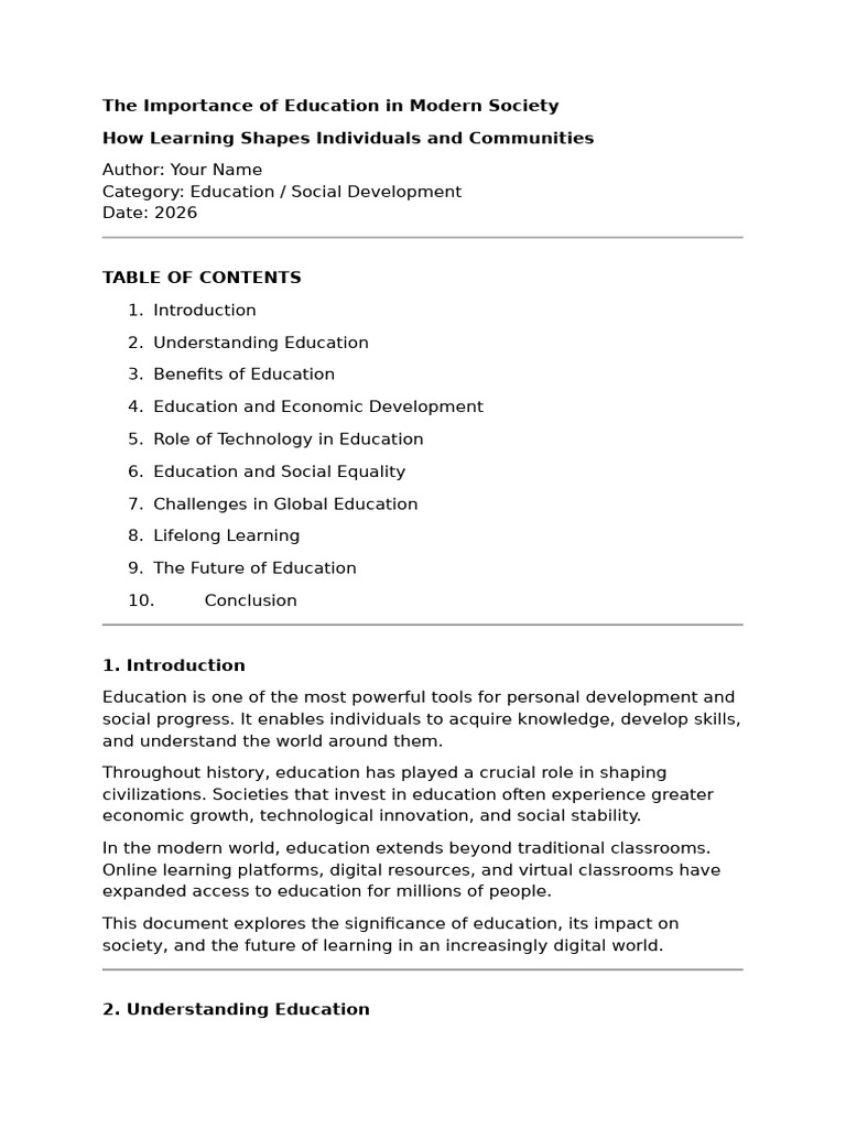The Importance of Education in Modern Society | PDF | Learning ...