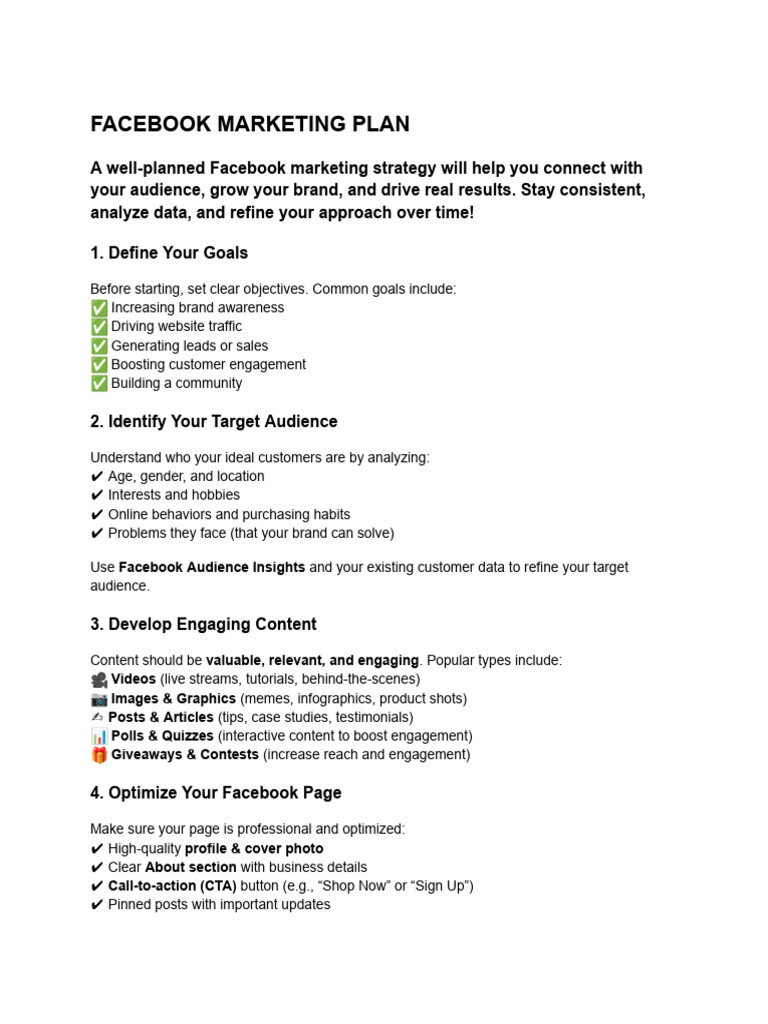 Facebook Marketing Plan | PDF | Facebook | Target Audience