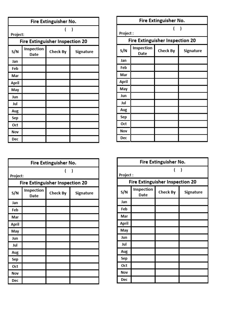 Fire Extinguisher Inspection Card | PDF