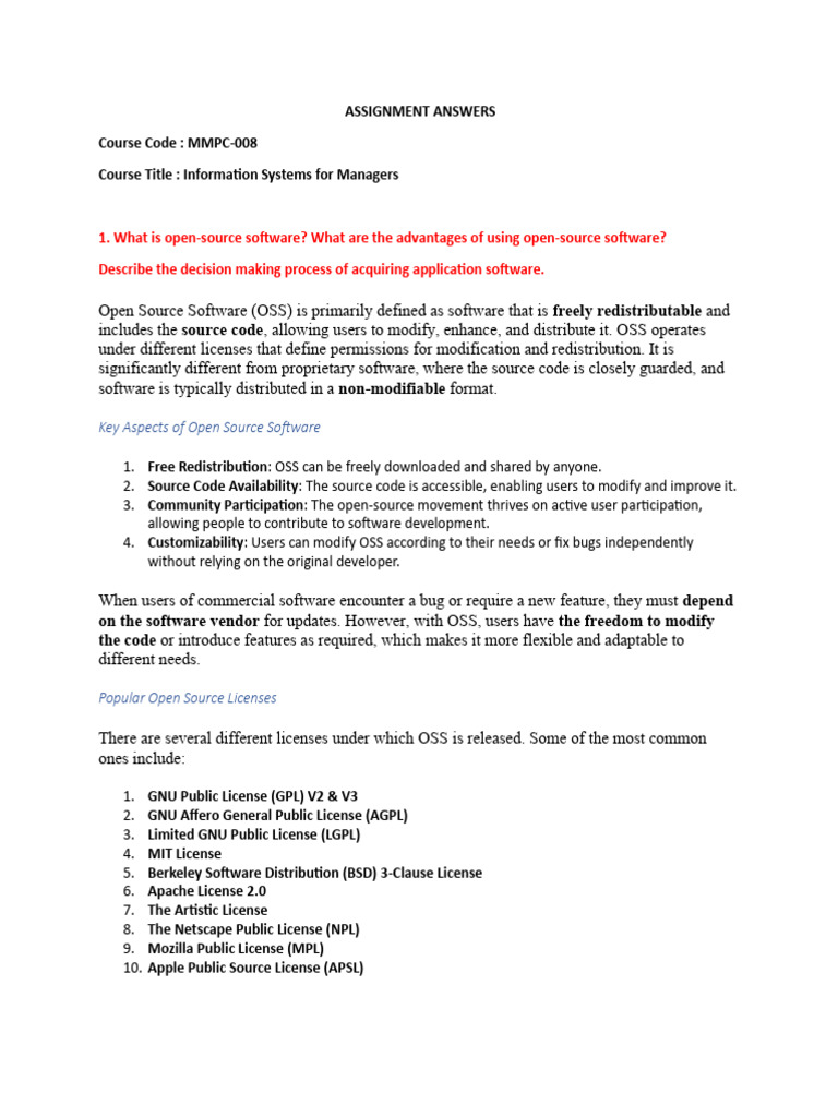 MMPC008 Information Systems For Managers ASSIGNMENT ANSWERS | PDF ...