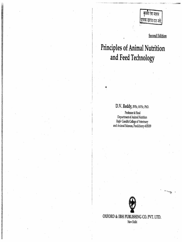 Principle of Animal Nutrition & Feed Technology by D.V Reddy | PDF