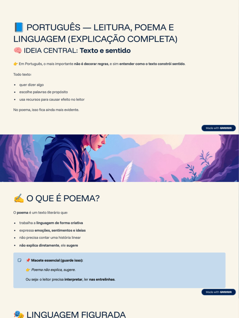 PORTUGUES-LEITURA-POEMA-E-LINGUAGEM-EXPLICACAO-COMPLETA | PDF | Linguística