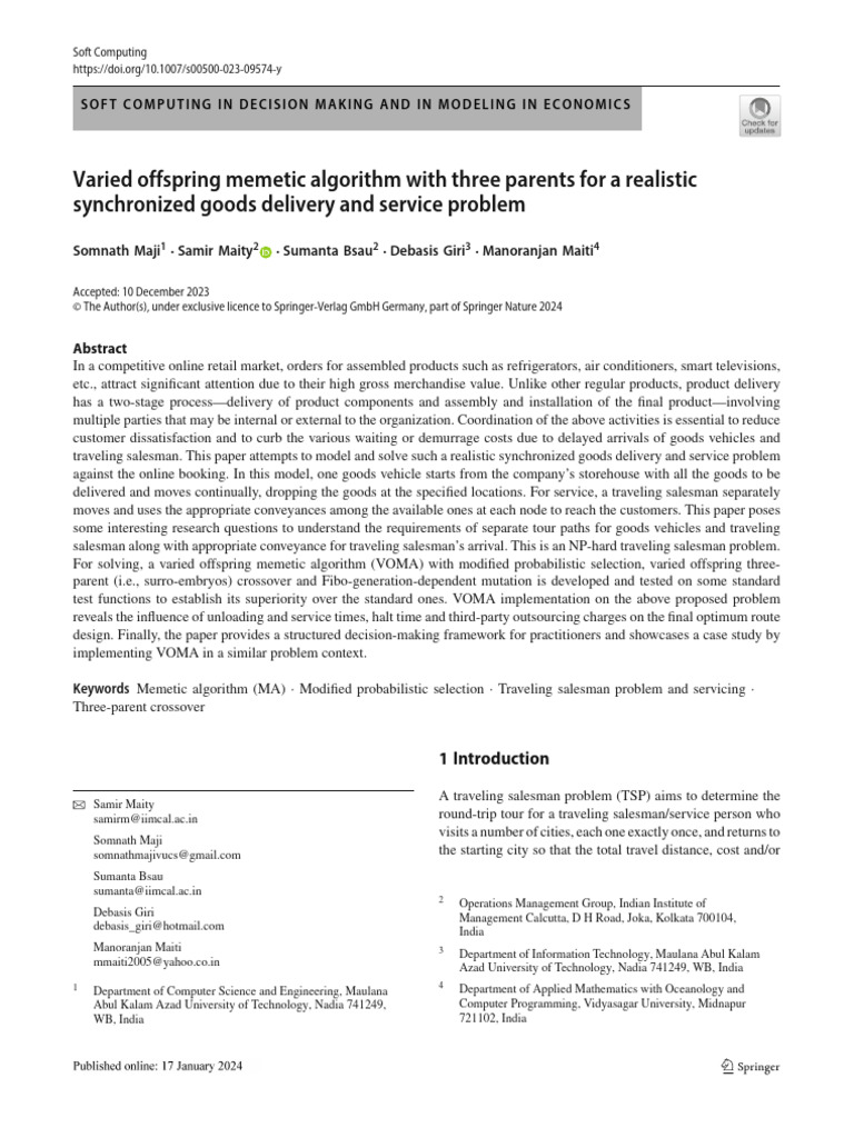 Varied Offspring Memetic Algorithm With Three Parents For A Realistic ...