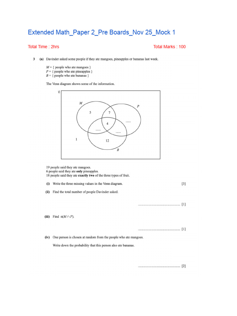 Extended Math_Paper 2_Pre Boards_Nov 25_Mock 1 | PDF