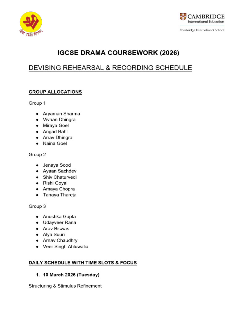 IGCSE Drama Coursework Group Devised 2026 | PDF | Concert Dance ...