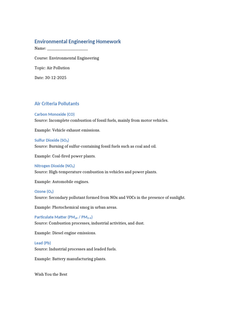 Environmental Engineering Homework Solution | PDF