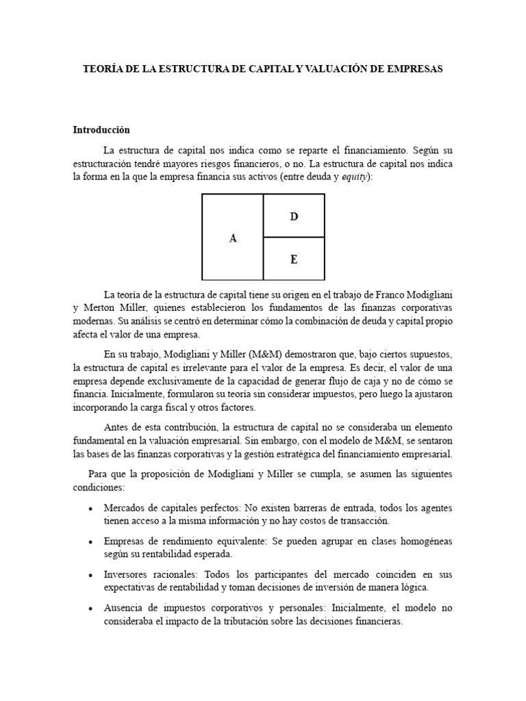 Teoría de La Estructura de Capital y Valuación de Empresas | PDF ...