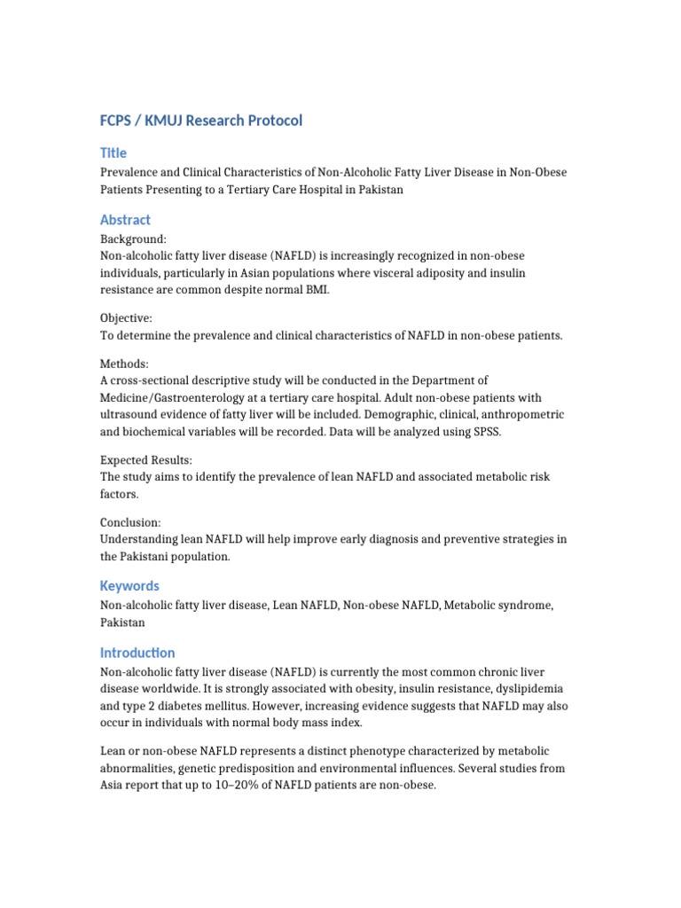 Upgraded Fcps Kmuj Nafld Protocol (1) | PDF | Medical Specialties ...