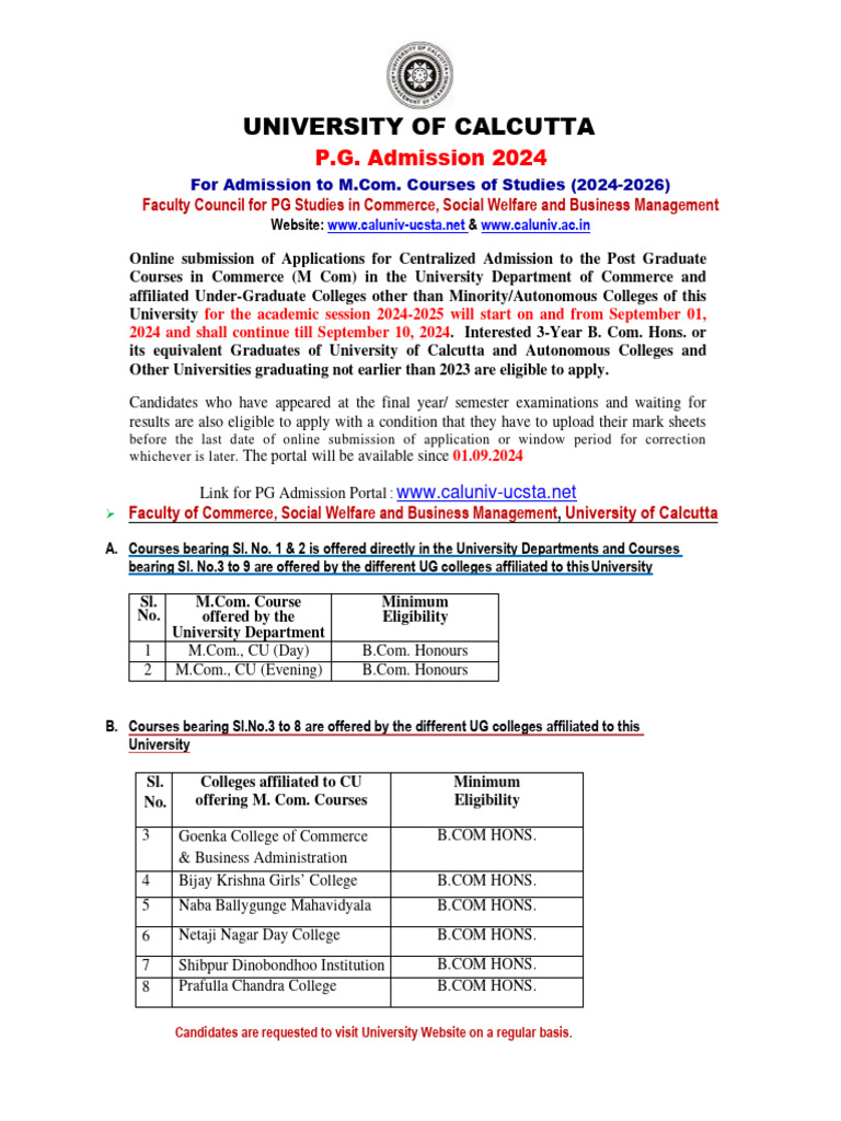 PG Mcom 2024 | PDF | Career And Technical Education | Academic Degree